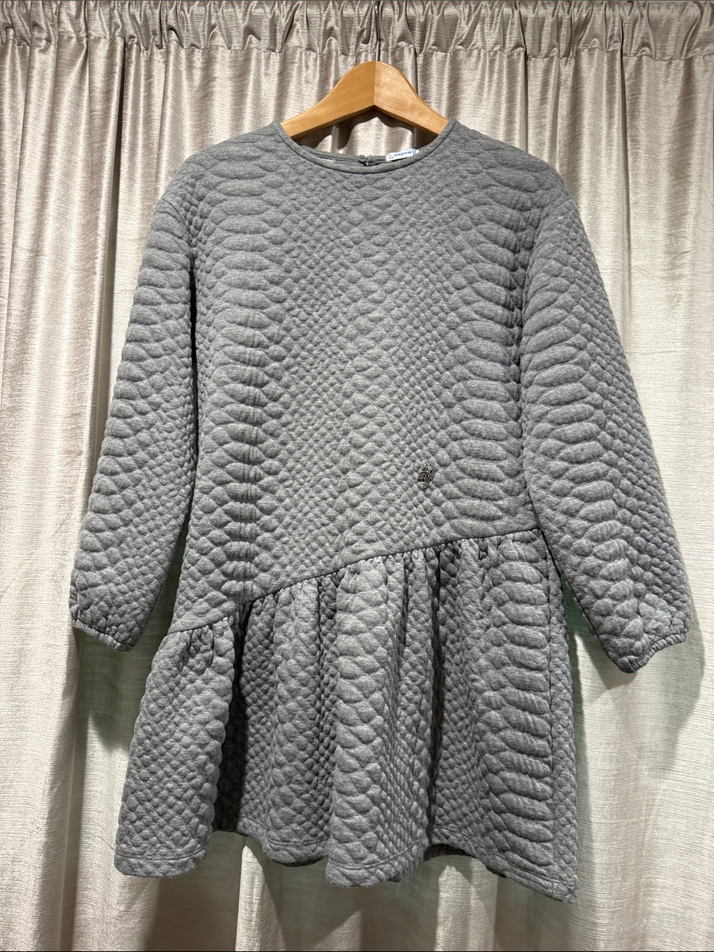 Mayoral Gray Quilted Long-Sleeve Peplum Dress